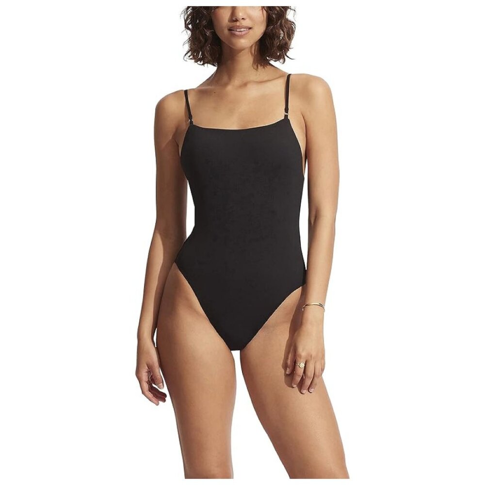 **Seafolly** Women's Square Neck High Legline One Piece Swimsuit size 6 NWT